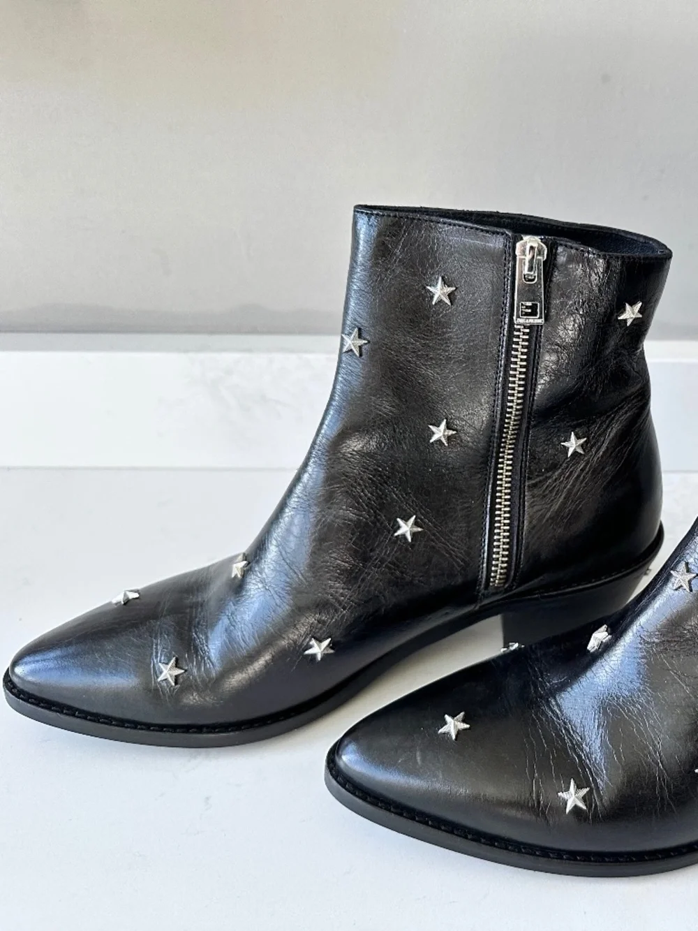 Zadig & Voltaire | Women's Star Studded Vintage Look Patent Leather Ankle Boots - Picture 5 of 8